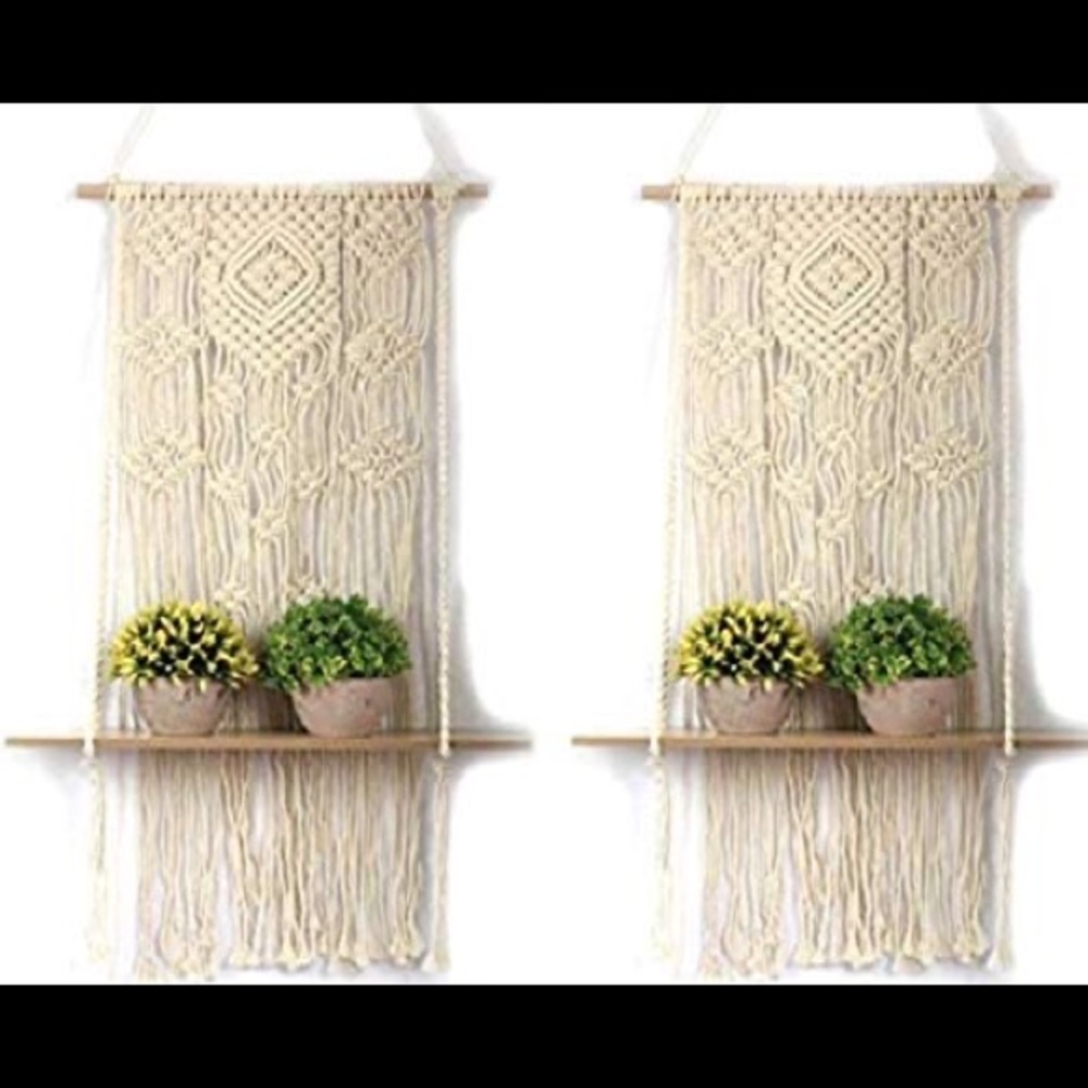 Two macrame handmade shelves
